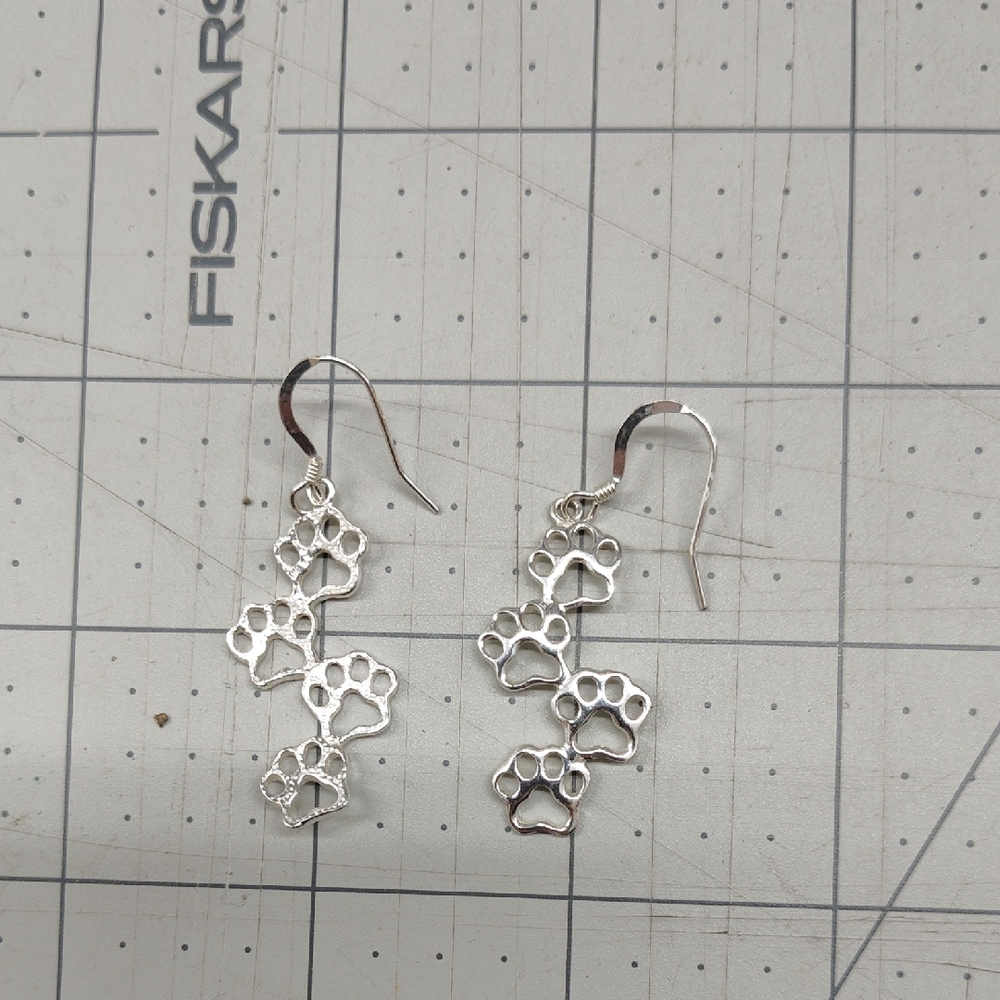 Silver Paw Print Earrings